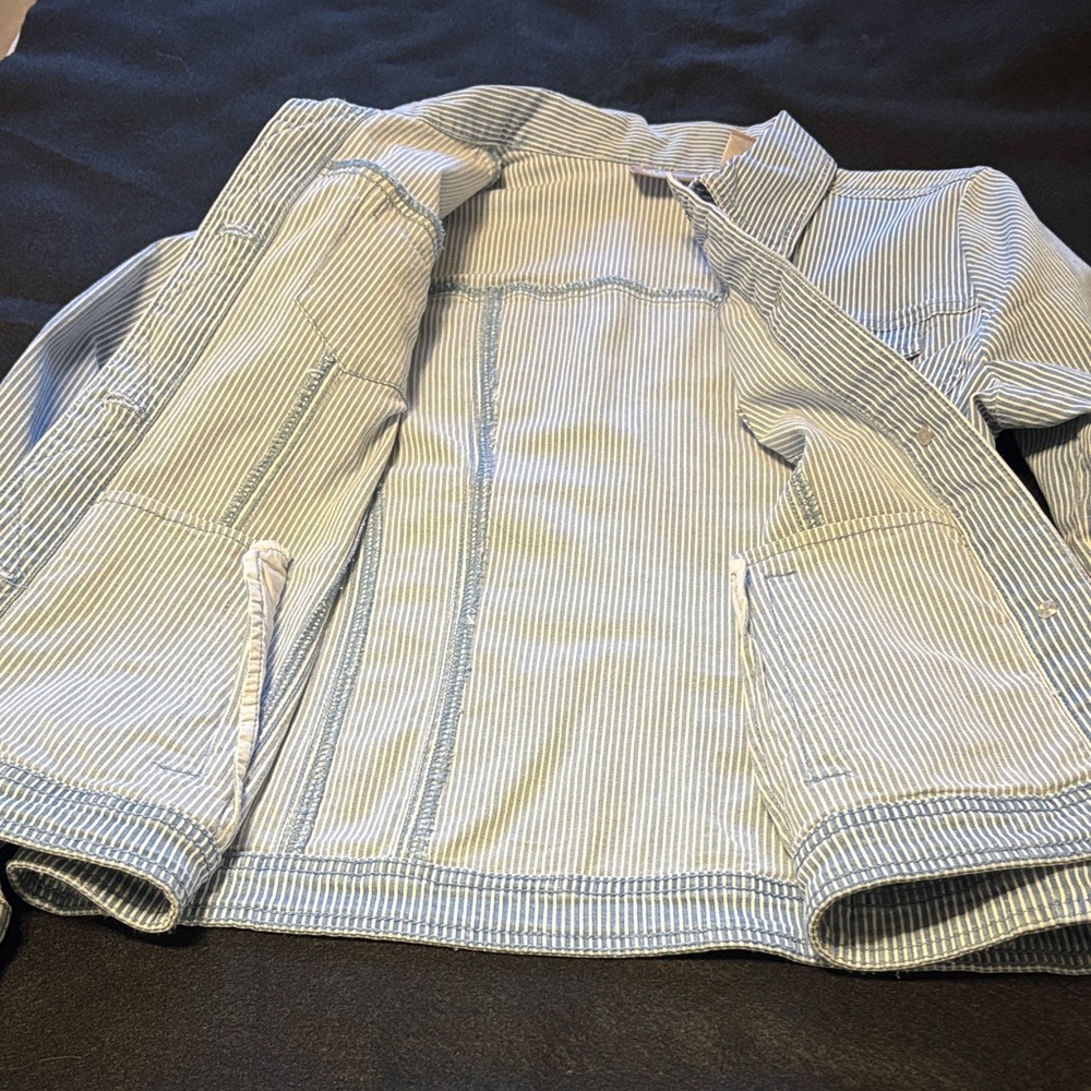 Chico's Blue and White Railroad Striped Denim Jacket - Picture 8 of 9